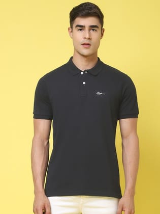 Rodamo Polo Collar Navy Slim Fit Cotton T-Shirt