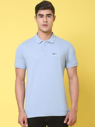 Rodamo Polo Collar Blue Slim Fit Cotton T-Shirt