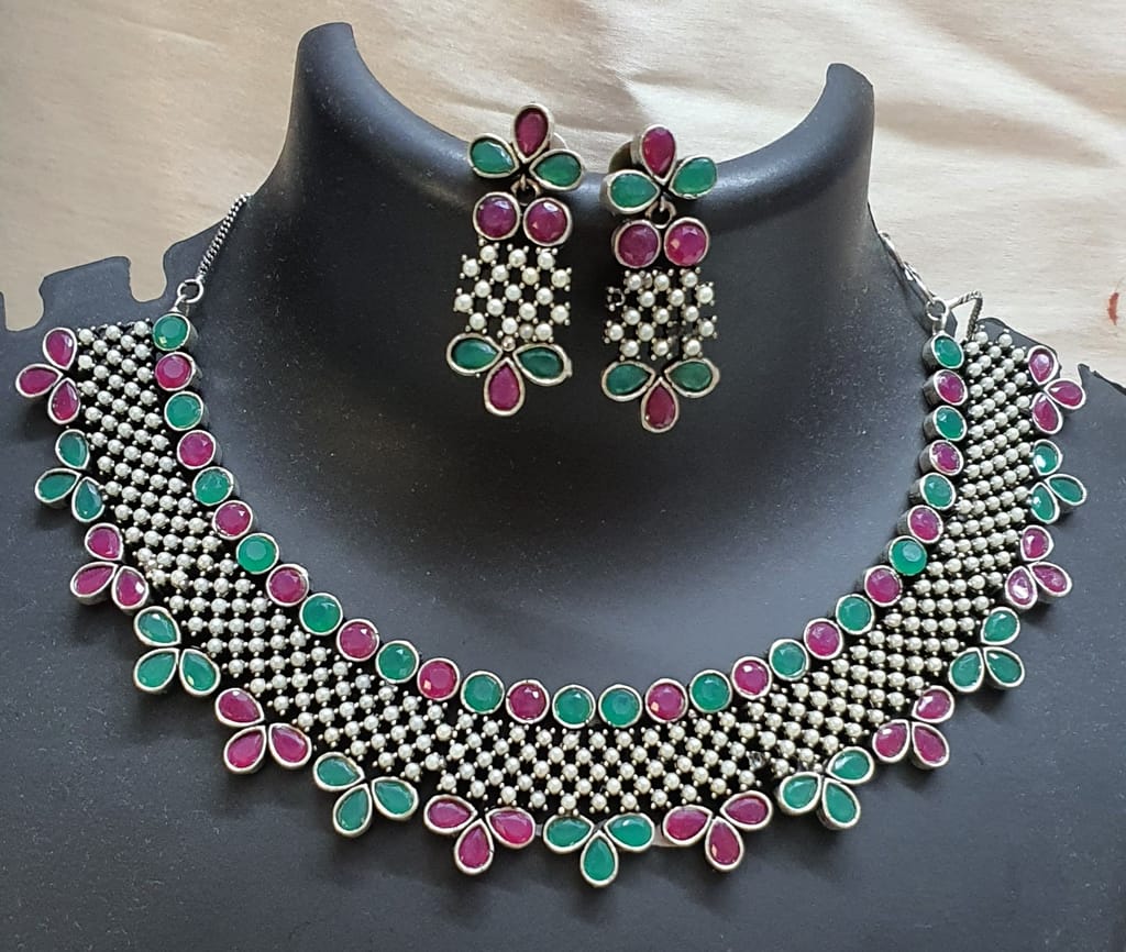 Glamvila Designer German Silver Choker Set - Jewellery Sets | Buy online on ZillyBuy