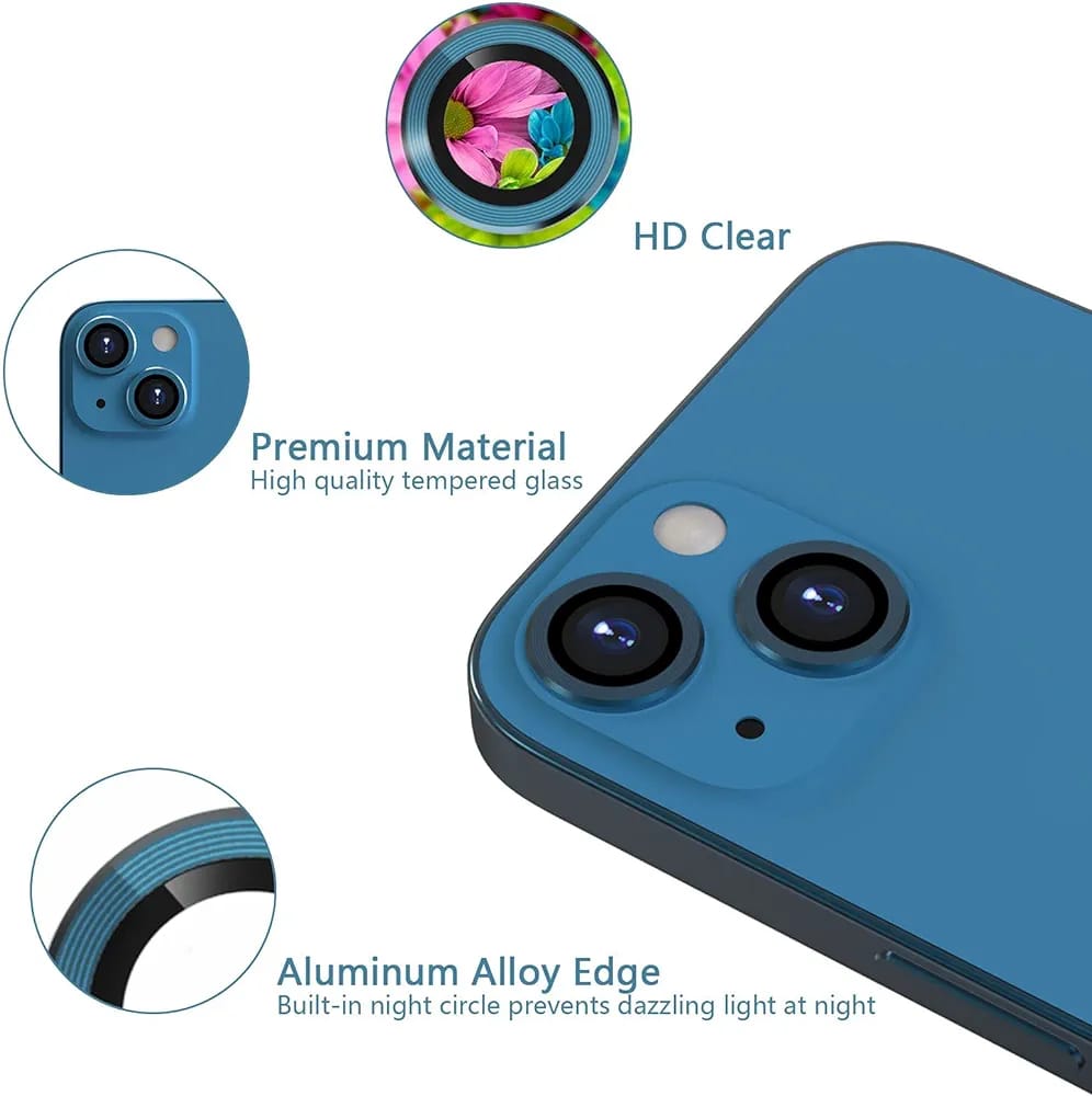 Tempered Glass Camera Lens Protector Compatible With Iphone, Premium Tempered Glass Circle Film, Aluminum Alloy Full Fit Lens Ring Cover,  [Anti-Scratch