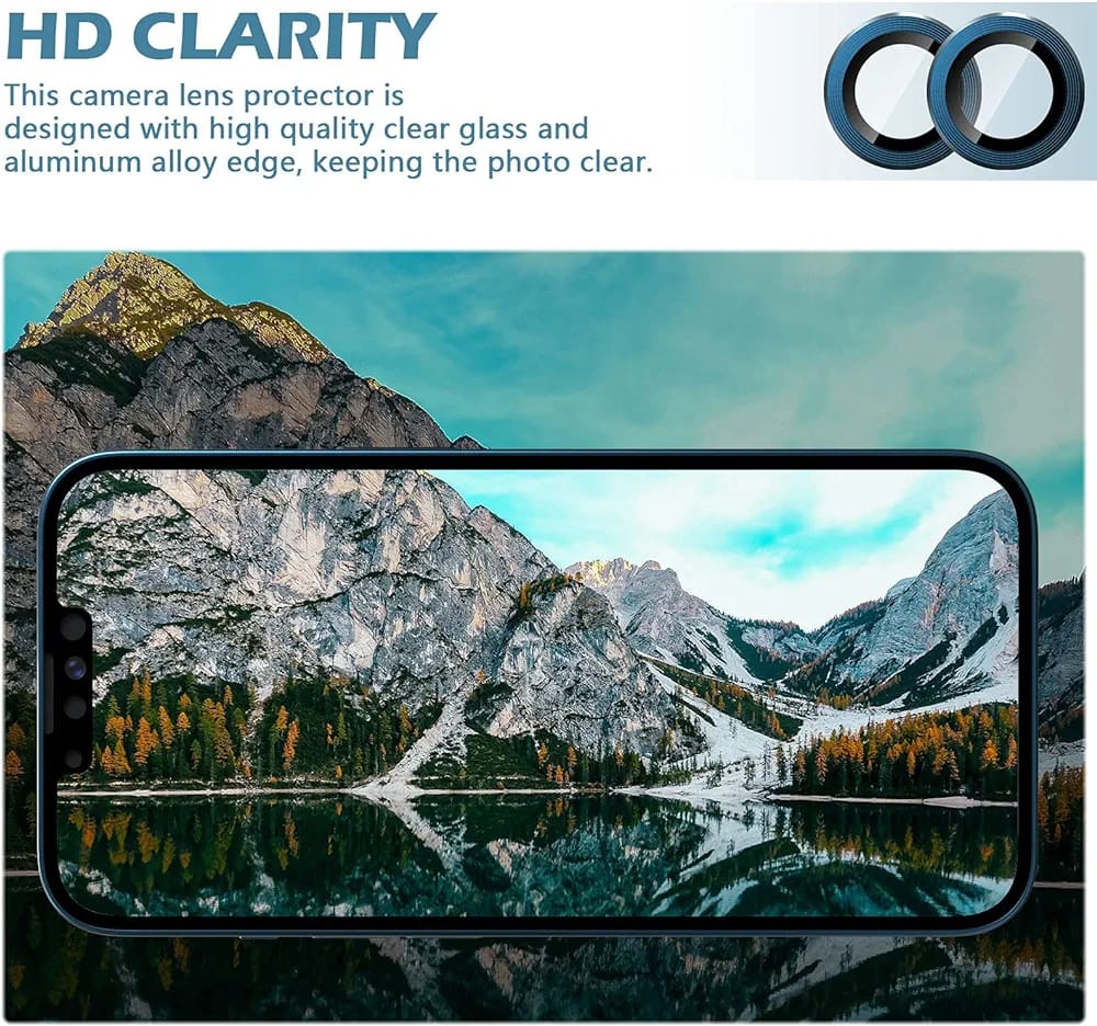Tempered Glass Camera Lens Protector Compatible With Iphone, Premium Tempered Glass Circle Film, Aluminum Alloy Full Fit Lens Ring Cover,  [Anti-Scratch
