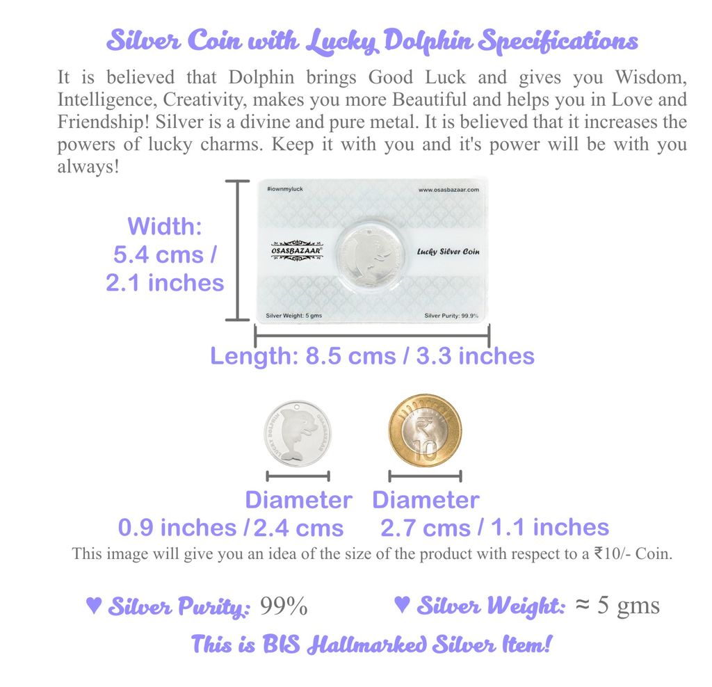 Osasbazaar Silver Coin with Lucky Dolphin - 5 Gram - 99% Pure BIS Hallmarked