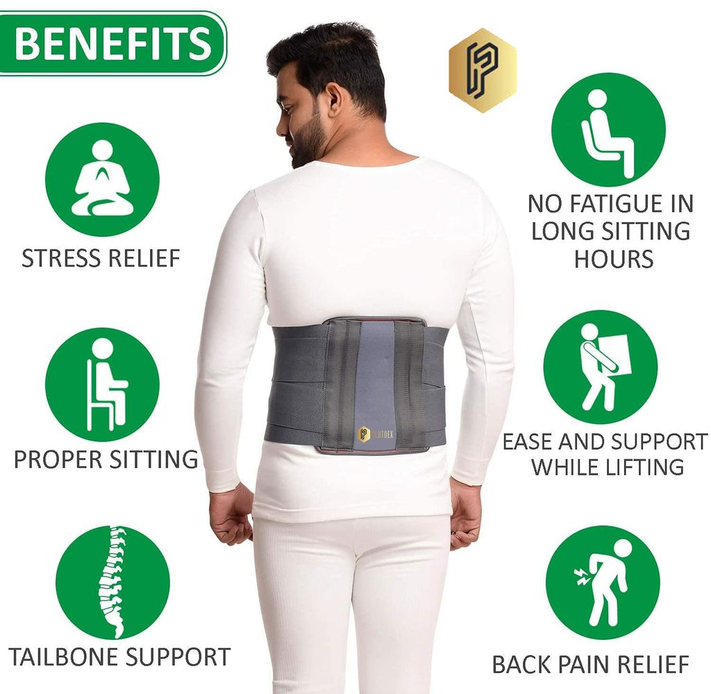 Plutoex® Lumbar Support Belt Back Belt for Back Pain Relief Lumbo Sacral Belt LS Belt Waist Belt for Back Pain for Women & Men With Adjustable Strap, Lower Back support With Cushioning (1 Pc) Free Size