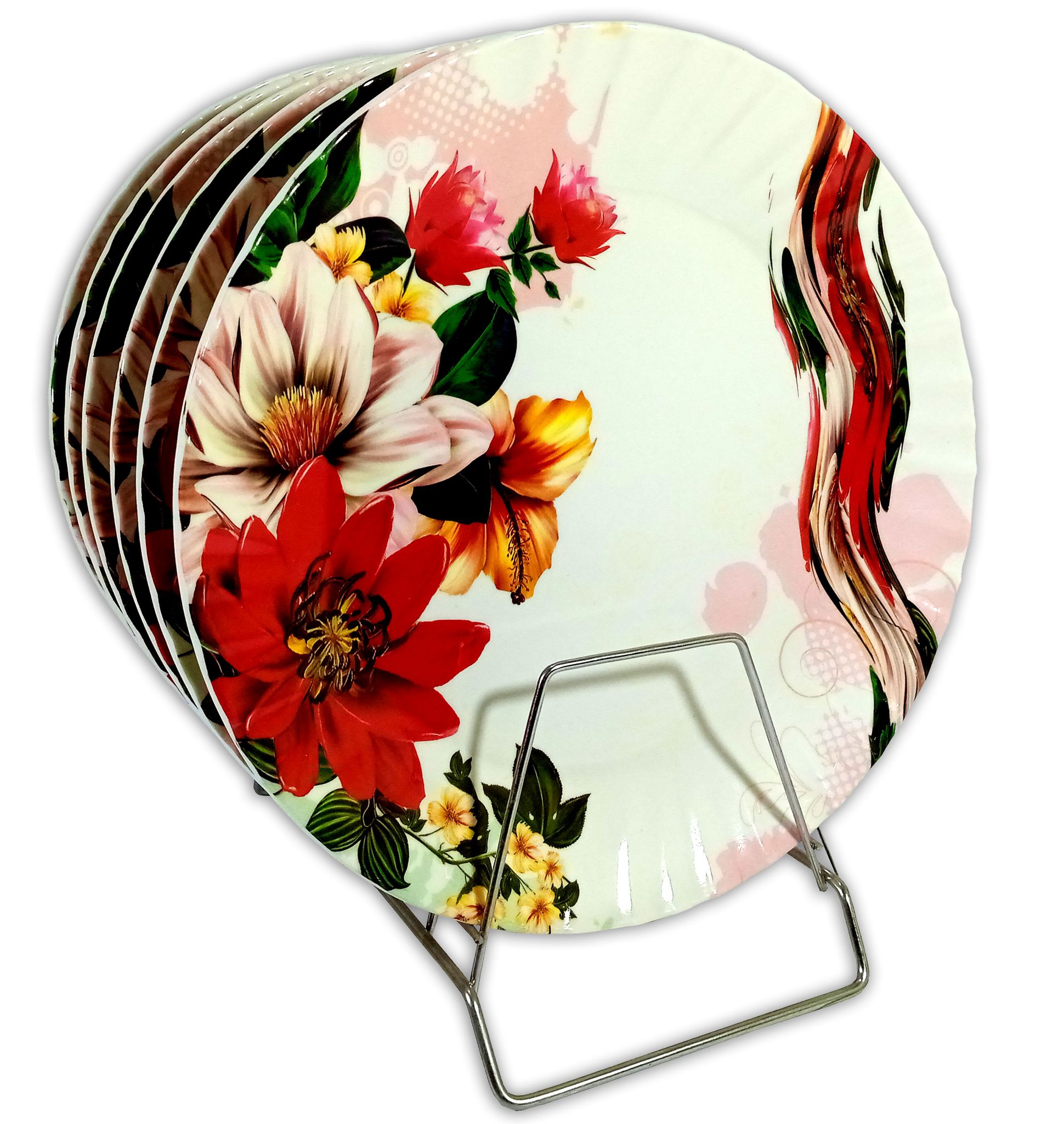 Inpro (Pack Of 6) Melamine Dinner Plates: Lightweight and Easy to Clean | Melamine Round 10 Inch Dinner Plate / Snacks Plates / Kitchen crockery/ Full Plate/ Round Plate / Lunch Plate / Floral Plate / Melamine Plates