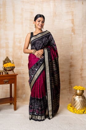 Black & Maroon Ikkat Silk Saree