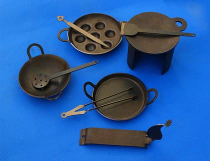 Nakshathra Traders - Pure Iron Miniature Kitchen Set for Kids - set of 12 pcs