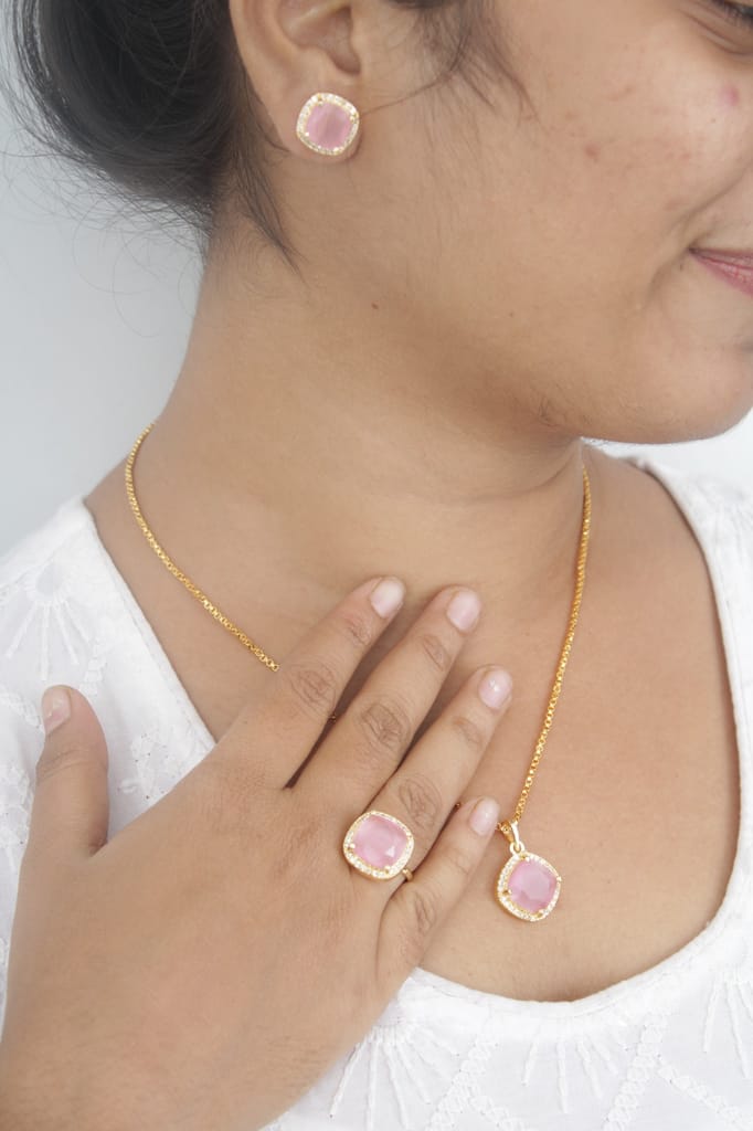 Combo set | Pink golden jewellery combo set | Earrring , pendant , ring combo set for girls & women
