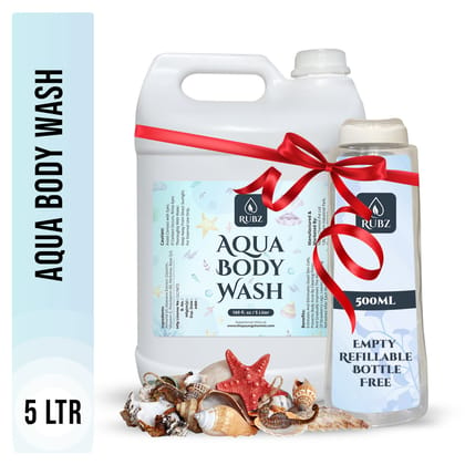 Rubz Aqua Body Wash Refill Pack 5 Litre | Liquid Soap | Shower Gel | with Refillable 500 ml Plastic Bottle | Best for Hotel, Spa, Salon, Hospital, Family