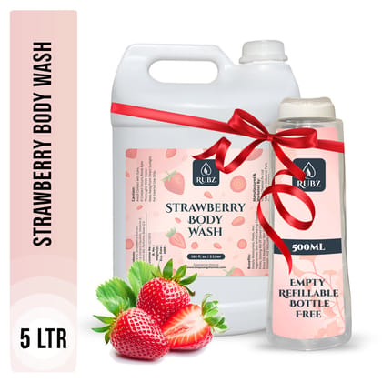 Rubz Strawberry Body Wash Refill Pack 5L | Liquid Soap | Shower Gel | with Refillable 500 ml Plastic Bottle | Best for Hotel, Spa, Salon, Joint Family | SLS Free | Paraben Free