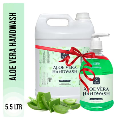 Rubz Aloevera Handwash Refill Pack 5 Litre with 500ml bottle | Paraben Free Liquid Gel | Complete Protection for Soft Hands | Best for Hotel, Spa, Salon, Family, Gym | Total 5.5 Litre