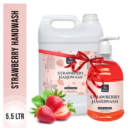 Rubz Strawberry Handwash Refill Pack 5 Litre with 500ml bottle | Paraben Free Liquid Gel | Complete Protection for Soft Hands | Best for Hotel, Spa, Salon, Family, Gym | Total 5.5 Litre