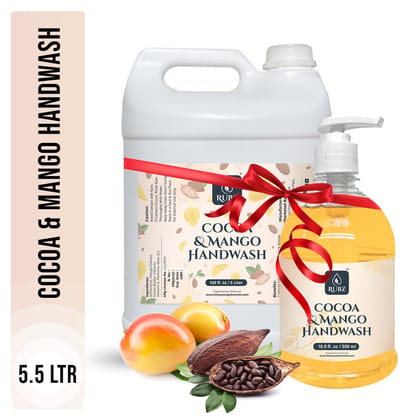 Rubz Cocoa-Mango Handwash Refill Pack 5 Litre with 500ml bottle | Paraben Free Liquid Gel | Complete Protection for Soft Hands | Best for Hotel, Spa, Salon, Family, Gym | Total 5.5 Litre