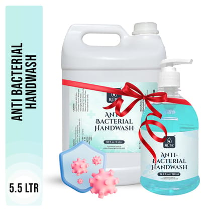 Rubz Antibacterial Handwash Refill Pack 5 Litre with 500ml bottle | Paraben Free Liquid Gel | Complete Protection for Soft Hands | Best for Hotel, Spa, Salon, Family, Gym | Total 5.5 Litre