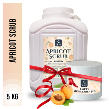 Rubz Apricot Scrub with Coconut Oil for Soft & Smooth Skin for Men & Women | Gently Exfoliates Skin to Remove Tan | Best for Hotel,Spa,Salon,Family | 5 Kg Pack With 200ml Refillable plastic jar