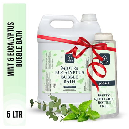 Rubz Mint & Eucalyptus Bubble Bath for Bath Tub | With the Goodness of Natural Essential Oils | 100% Vegan and Paraben Free formula | Safe For Kids and Adults | 5 Litre