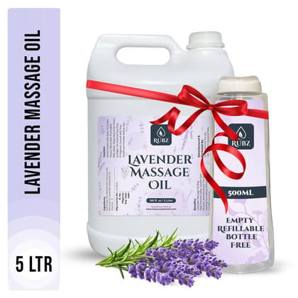 Rubz Lavender Body Massage Oil | Relaxing, Soothing & Destressing Body Massage Oil for Men & Women | Best for Aromatherapy & Full Body Spa | 5 Litre