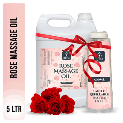 Rubz Rose Massage Oil | Moisturizing & Nourishing Body Massage Oil for Men & Women | Best for Aromatherapy & Full Body Spa | 5 Litre