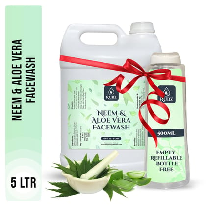 Rubz Neem and Aloe Vera Face Wash | Enriched with Neem & Aloe Vera Extracts | Purifies Skin | Sulphate Free Face Wash | Suitable for All Skin Types | Best for Salon, Spa & Hotel | 5 Litre