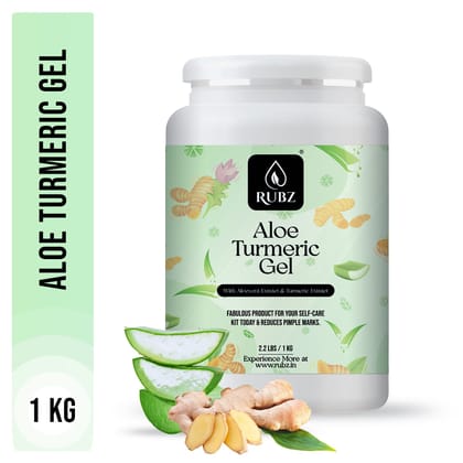 Rubz Aloe Turmeric Gel 1 Kg | Natural Gel for Body & Face Moisturizing, Hair Gel, Multipurpose Beauty Skin Gel, Acne Scars, Glowing & Radiant Skin Treatment | For Spa & Salon