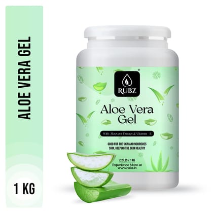 Rubz 100% Pure Natural Aloe Vera Gel 1 Kg | Transperant Gel for Skin, Face, Acne Scars, Hair Care, Body Moisturizer & Dark Circles | For Spa, Salon, Family