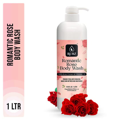 Rubz Romantic Rose Body wash | Enriched With Glycerin & Long Lasting Fragrance | Soap-Free Body Wash For Women And Men | Paraben Free | SLS Free | 1 Litre