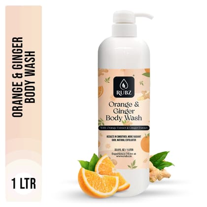 Rubz Orange & Ginger Body wash | Enriched With Glycerin & Long Lasting Fragrance | Soap-Free Body Wash For Women And Men | Paraben Free | SLS Free | 1 Litre