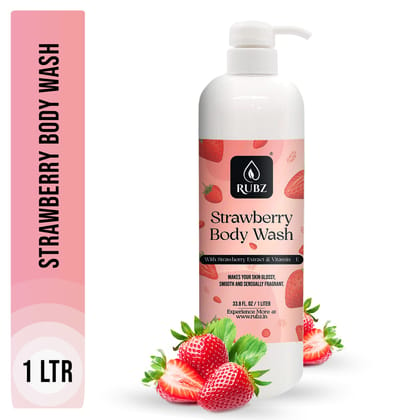 Rubz Strawberry Body wash | Enriched With Glycerin & Long Lasting Fragrance | Soap-Free Body Wash For Women And Men | Paraben Free | SLS Free | 1 Litre