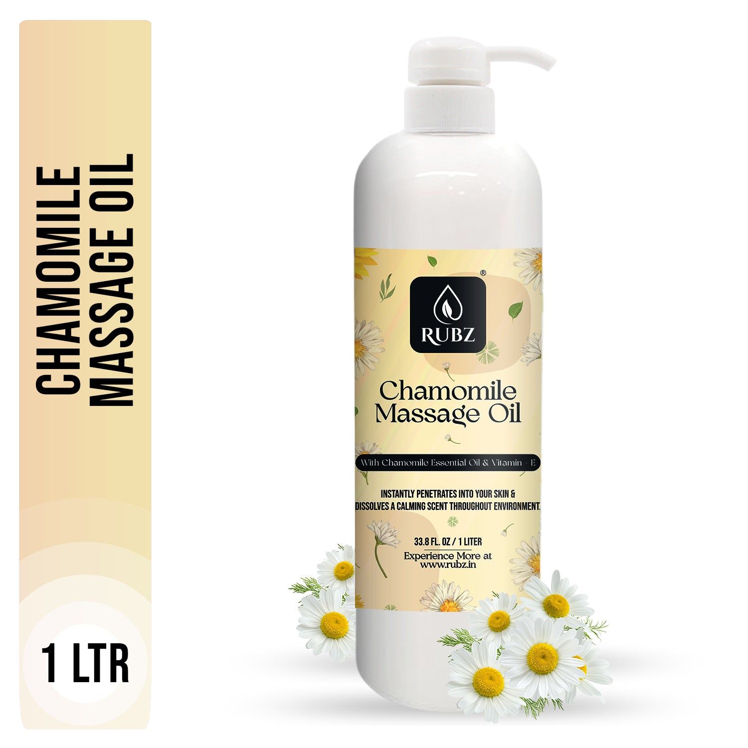 Rubz Chamomile Body Massage Oil | Relaxing, Soothing & Destressing Body Massage Oil for Men & Women | Best for Aromatherapy & Full Body Spa | 1 Litre
