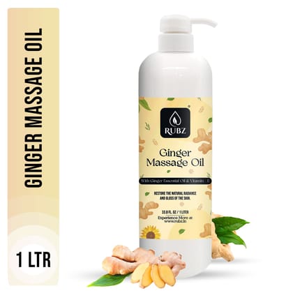 Rubz Ginger Body Massage Oil | Relaxing, Soothing & Destressing Body Massage Oil for Men & Women | Best for Aromatherapy & Full Body Spa | 1 Litre