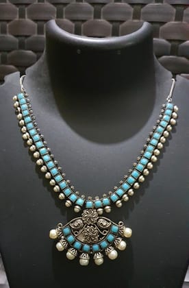 Glamvila Light Blue Stone German Silver Set