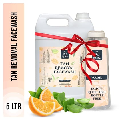 Rubz Tan Removal Facewash| D-Tan Face Wash for Men and Women | For Brightening & Glowing Skin | Sulphate & Paraben Free | Best for Salon, Spa and Hotel | 5 Litre