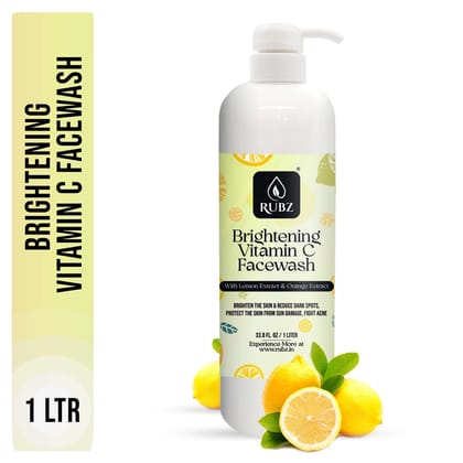 Rubz Brightening Vitamin C Face Wash | Enriched with Lemon Extract | For Glowing Skin | For Hyperpigmentation and Dull Skin | Paraben and Sulphates Free | Best Face Wash for Women and Men | 1 Litre