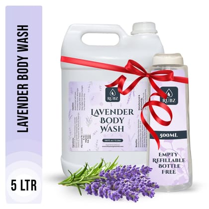 Rubz Lavender Body Wash Refill Pack 5L | Liquid Soap | Shower Gel | with Refillable 500 ml Plastic Bottle | Best for Hotel, Spa, Salon, Joint Family | SLS Free | Paraben Free
