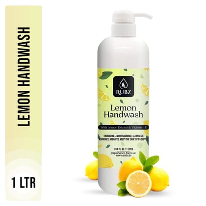 Rubz Lemon Handwash | With the Goodness of Lemon Extract | Paraben Free Liquid Gel | Complete Protection for Soft Hands | Best for Hotel, Spa, Salon, Family, Gym | 1 Litre