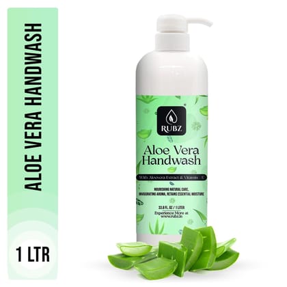 Rubz Aloevera Handwash | With the Goodness of Aloe Vera Extract | Paraben Free Liquid Gel | Complete Protection for Soft Hands | Best for Hotel, Spa, Salon, Family, Gym | 1 Litre