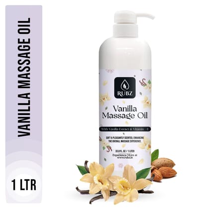 Rubz Vanilla Massage Oil | Moisturizing & Nourishing Body Massage Oil for Men & Women | Best for Aromatherapy & Full Body Spa | 1 Litre