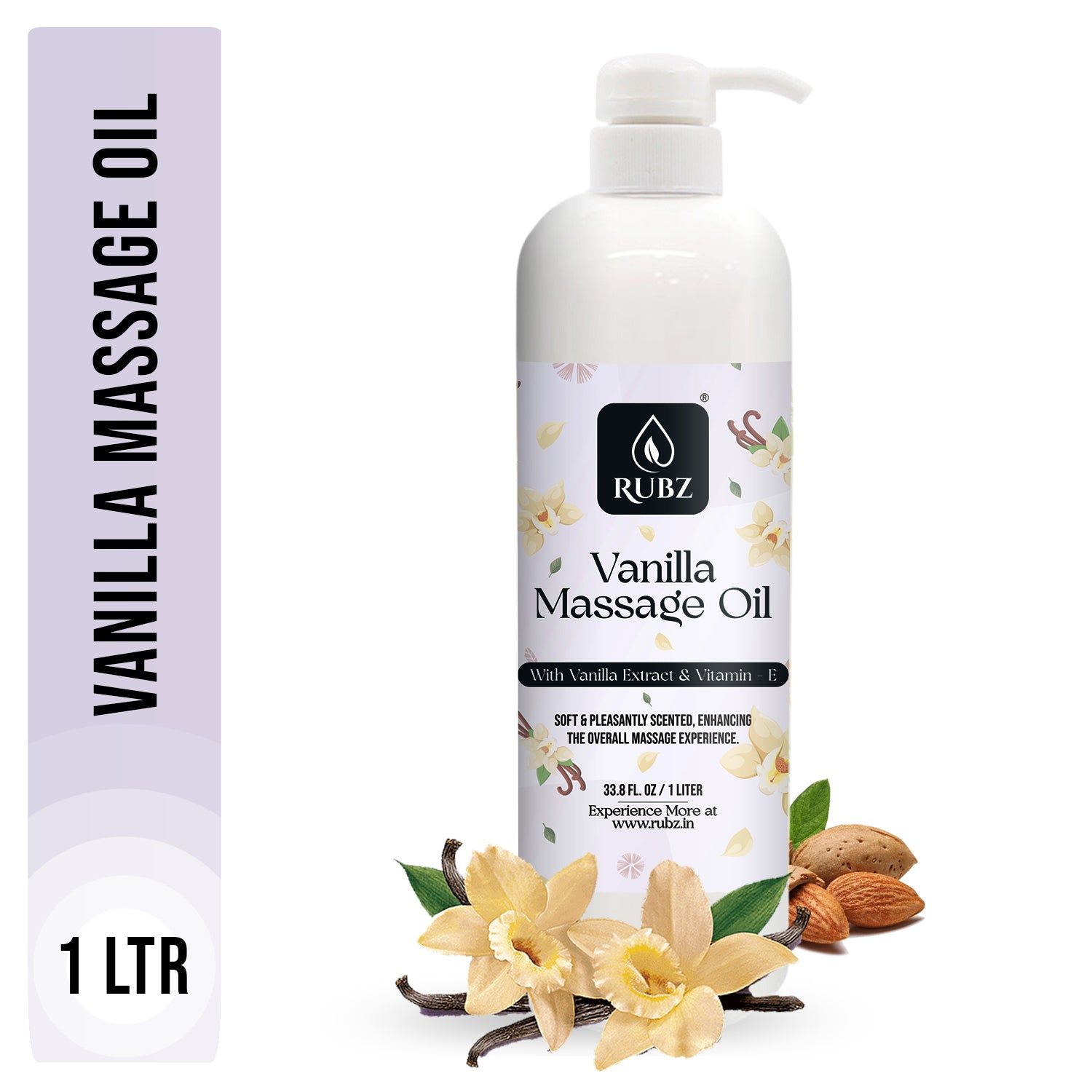 Rubz Vanilla Massage Oil | Moisturizing & Nourishing Body Massage Oil for Men & Women | Best for Aromatherapy & Full Body Spa | 1 Litre
