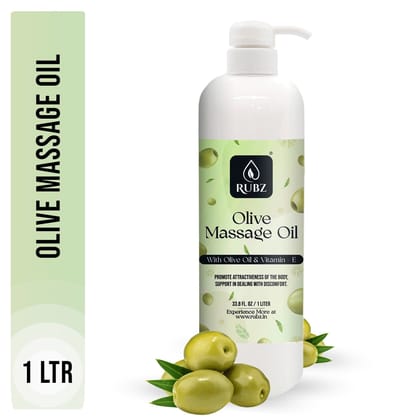 Rubz Olive Massage Oil | Moisturizing & Nourishing Body Massage Oil for Men & Women | Best for Aromatherapy & Full Body Spa | 1 Litre