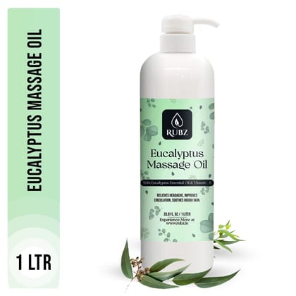 Rubz Eucalyptus Body Massage Oil | Relaxing, Soothing & Destressing Body Massage Oil for Men & Women | Best for Aromatherapy & Full Body Spa | 1 Litre