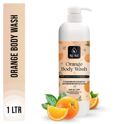 Rubz Orange Body wash | Enriched With Glycerin & Long Lasting Fragrance | Soap-Free Body Wash For Women And Men | Paraben Free | SLS Free | 1 Litre