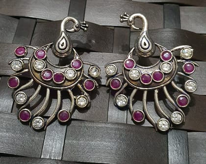 Glamvila Pink and white Stone Peacock Earring