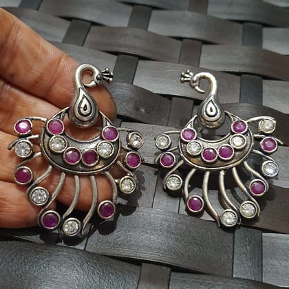 Glamvila Pink and white Stone Peacock Earring