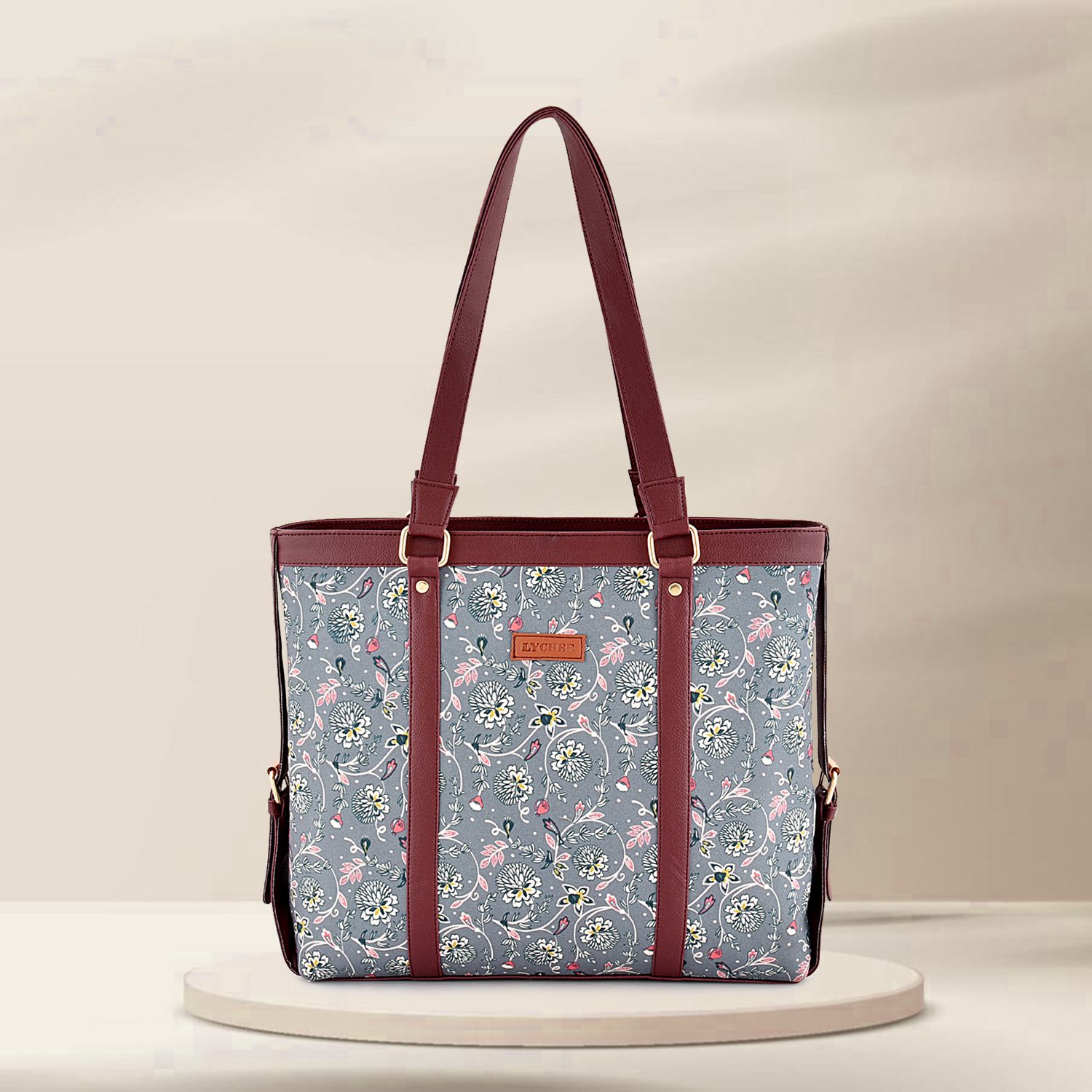 Lychee bags Women Printed Canvas Grey Tote Bag