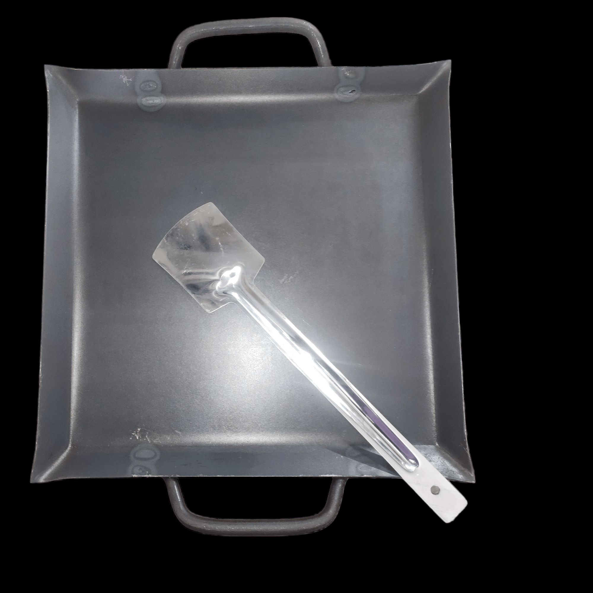 Nakshathra - pure iron tawa / dosa, roti tawa - Square design with unique border - 12 inch * 12 inch - double handle