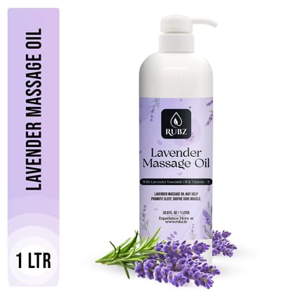 Rubz Lavender Body Massage Oil | Relaxing, Soothing & Destressing Body Massage Oil for Men & Women | Best for Aromatherapy & Full Body Spa | 1 Litre