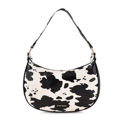 Lychee bags Women Canvas Shoulder Bag ( Black  & white )