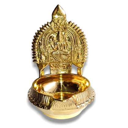 NAAYAGI ® - Kanchipuram KAMAKSHI WITH kubera diya base - VILAKKU / DEEPAM / Diya - Pure Brass Made - 6.1 INCH HIGH