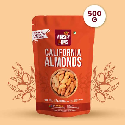 Ministry Of Nuts Premium California Almonds | Premium Badam Giri | High in Fiber & Boost Immunity | Real Nuts | Gluten Free (Almonds 500G)