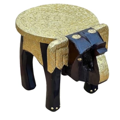 Antique Brass Inlay Elephant Stool