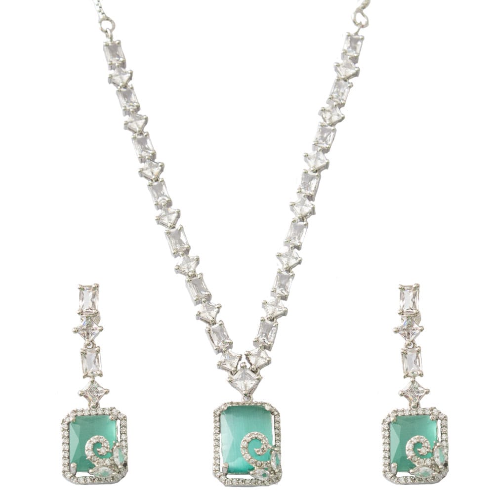 Necklace set | Nceklace for girls & women | Silver plated cz necklace